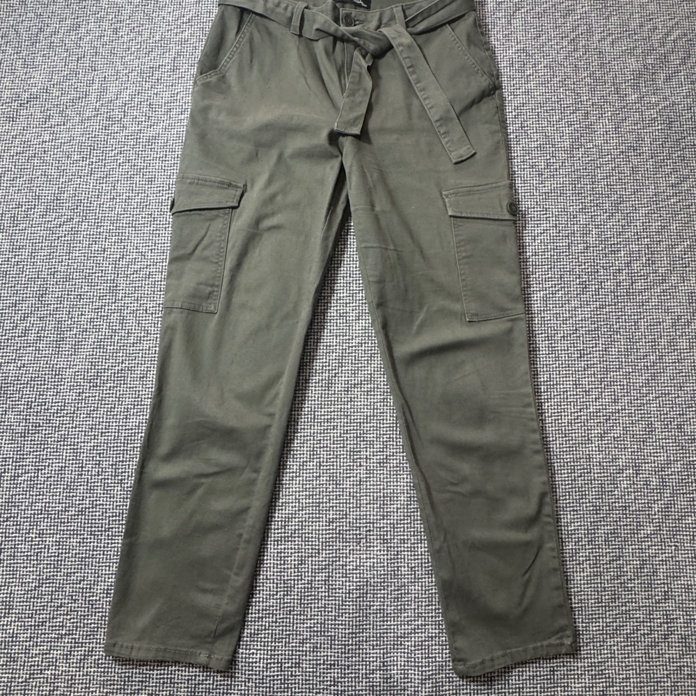 1822 Denim Womens Olive Green Belted Cargo Utility Pants Slim Straight Size 6